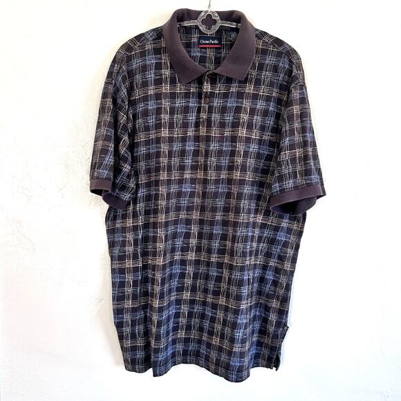 Ocean Pacific OP Polo Shirt Men's L Multicolor Plaid Geometric - Picture 4 of 7